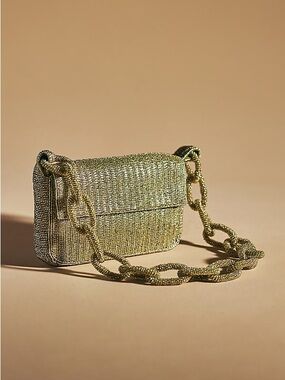 Anthropologie The Fiona Beaded Shoulder Bag: Chain Edition Gold Metallic